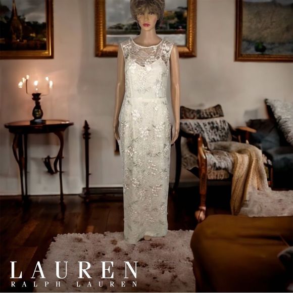 Ralph Lauren Ivory Lace Gown - Picture 1 of 7
